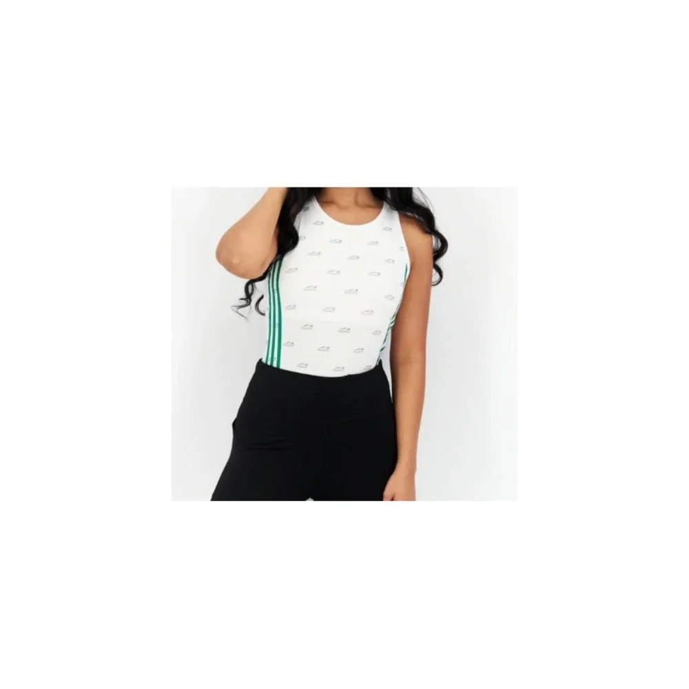 Adidas Racerback Bodysuit White/Green Stripe Logo Print‎ XXL  NWT MSRP $48